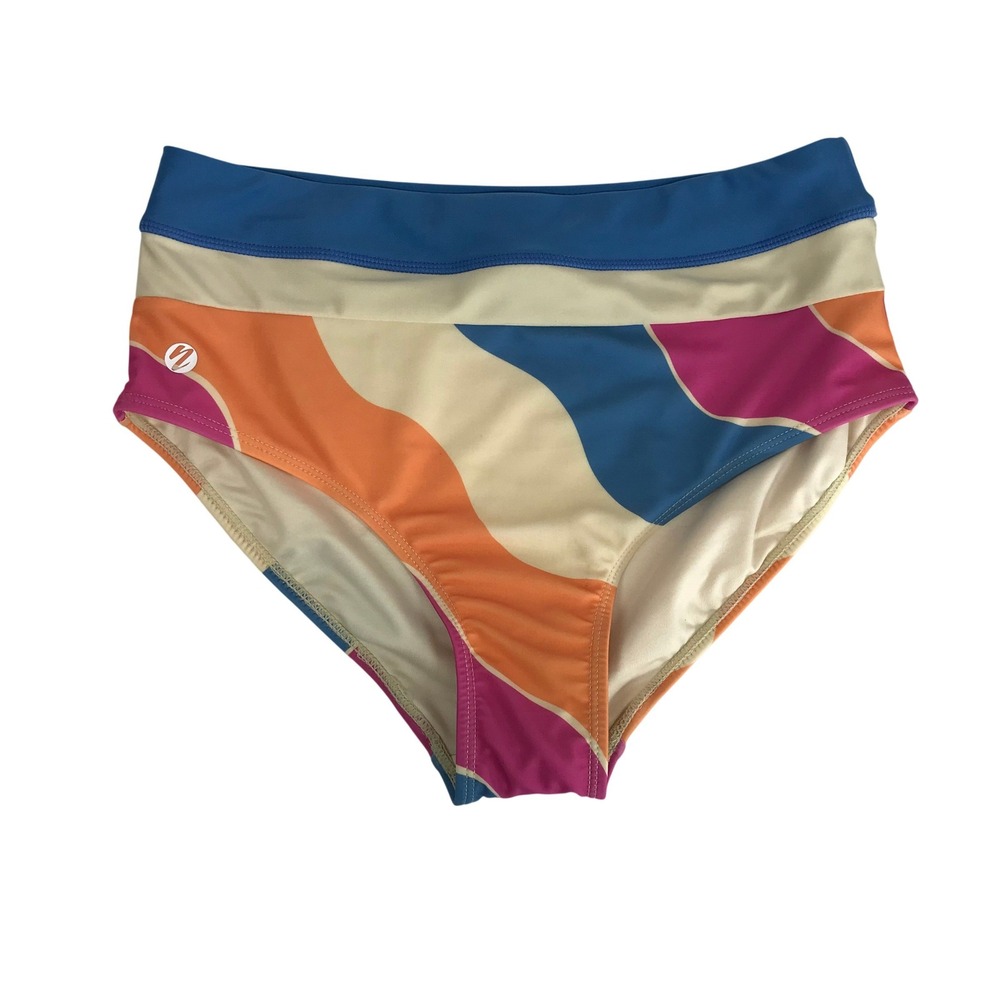 Nani Swimwear High Waist Bikini Bottoms Retro Wavy Stripe Multicolor Size M NWT